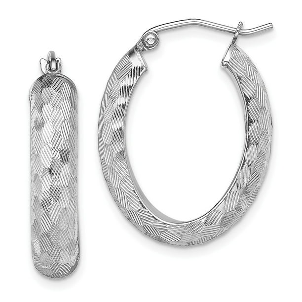 Sterling Silver Rhodium Plated Diamond Cut Hoop Earrings 